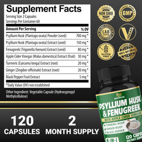 BMVINVOL Complément Alimentaire Psyllium 120 Capsules vue arrière