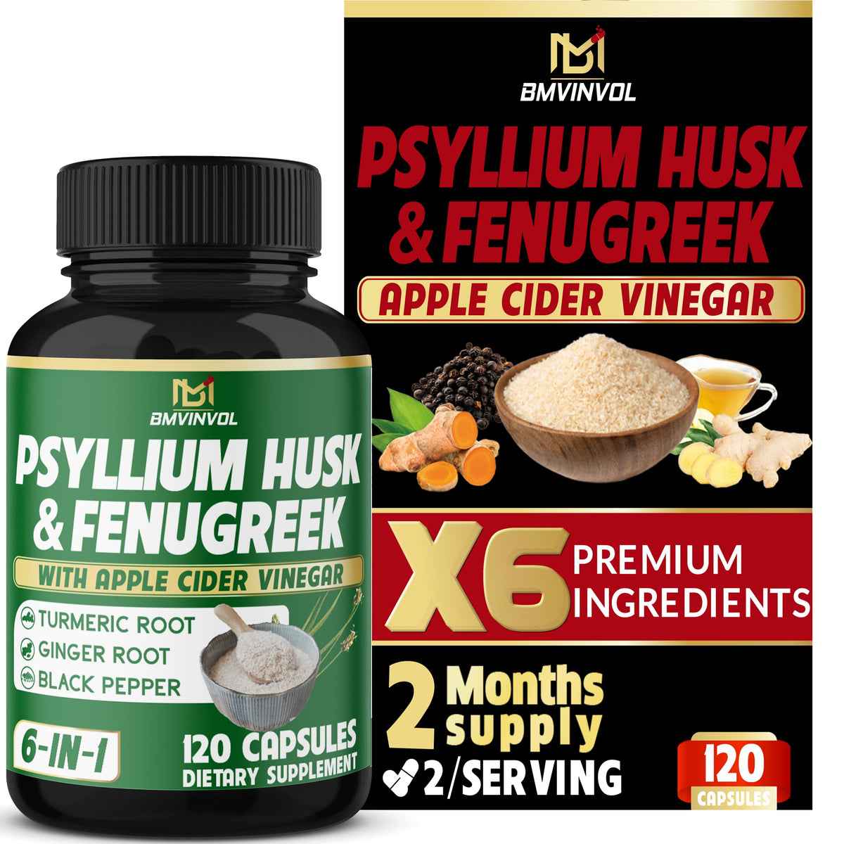 BMVINVOL Complément Alimentaire Psyllium 120 Capsules vue de face