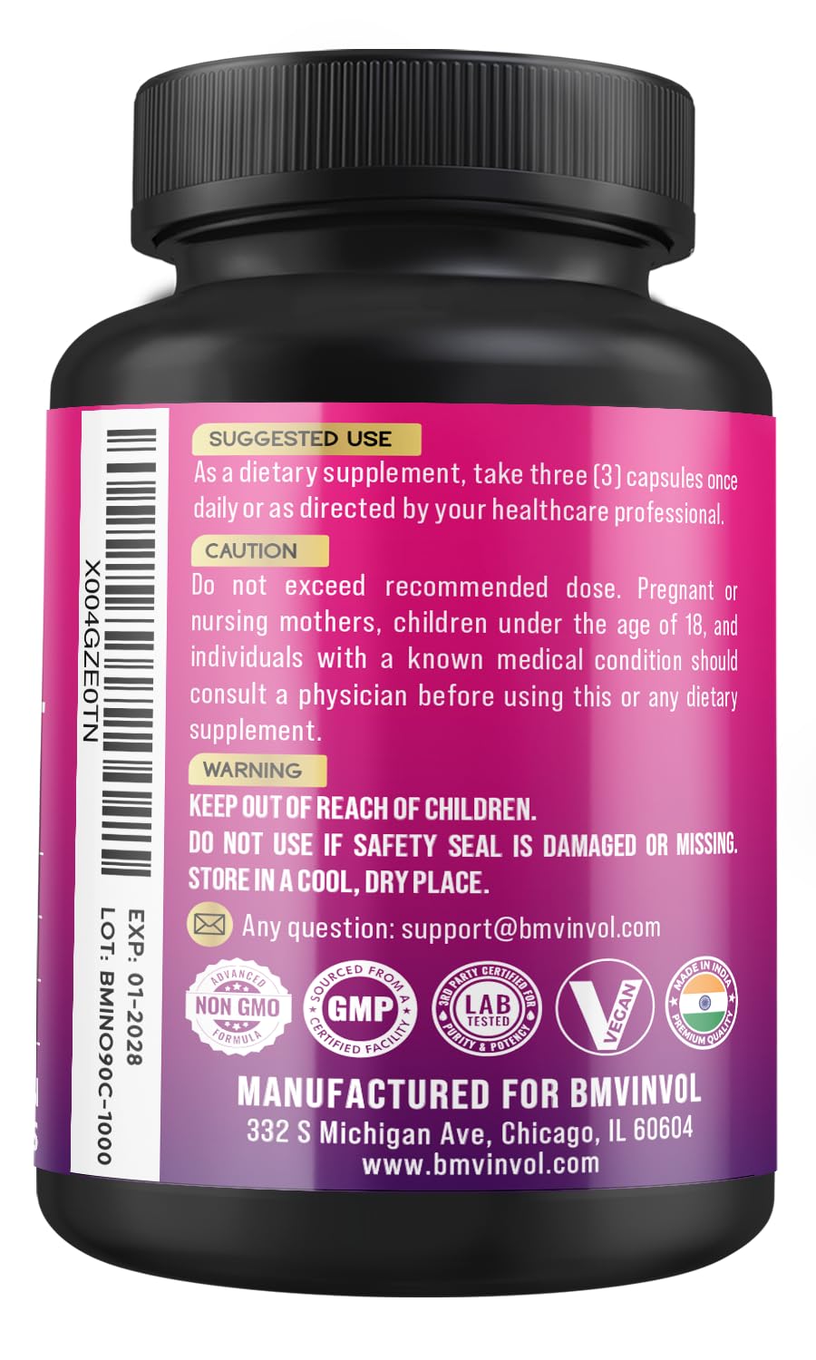 BMVINVOL Inositol 90 capsules avec une main tenant le flacon