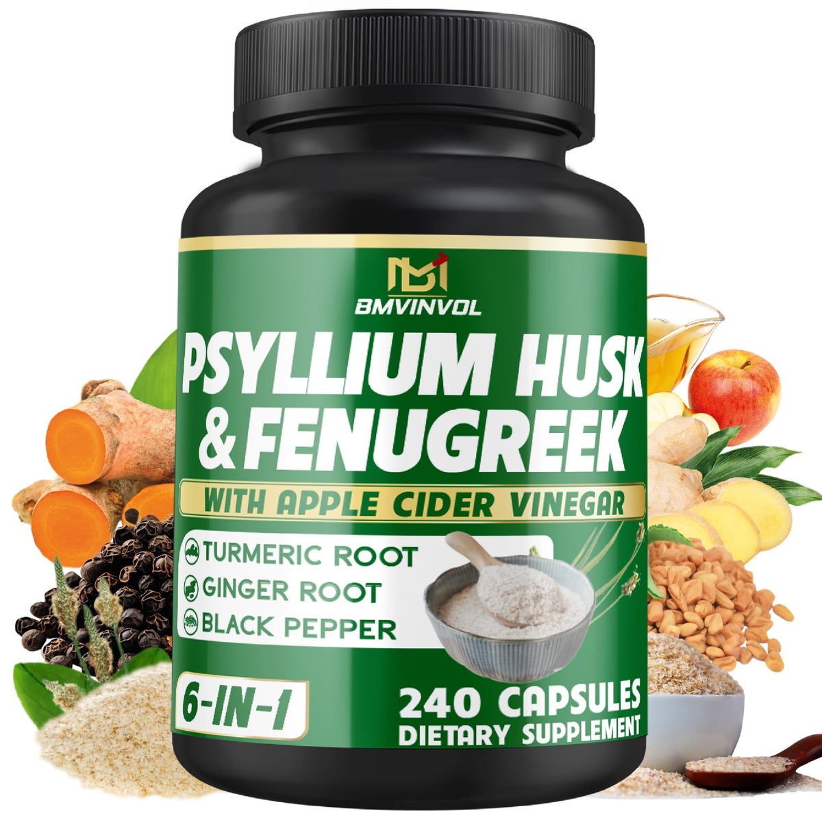 BMVINVOL Psyllium 240 capsules vue de face avec étiquette