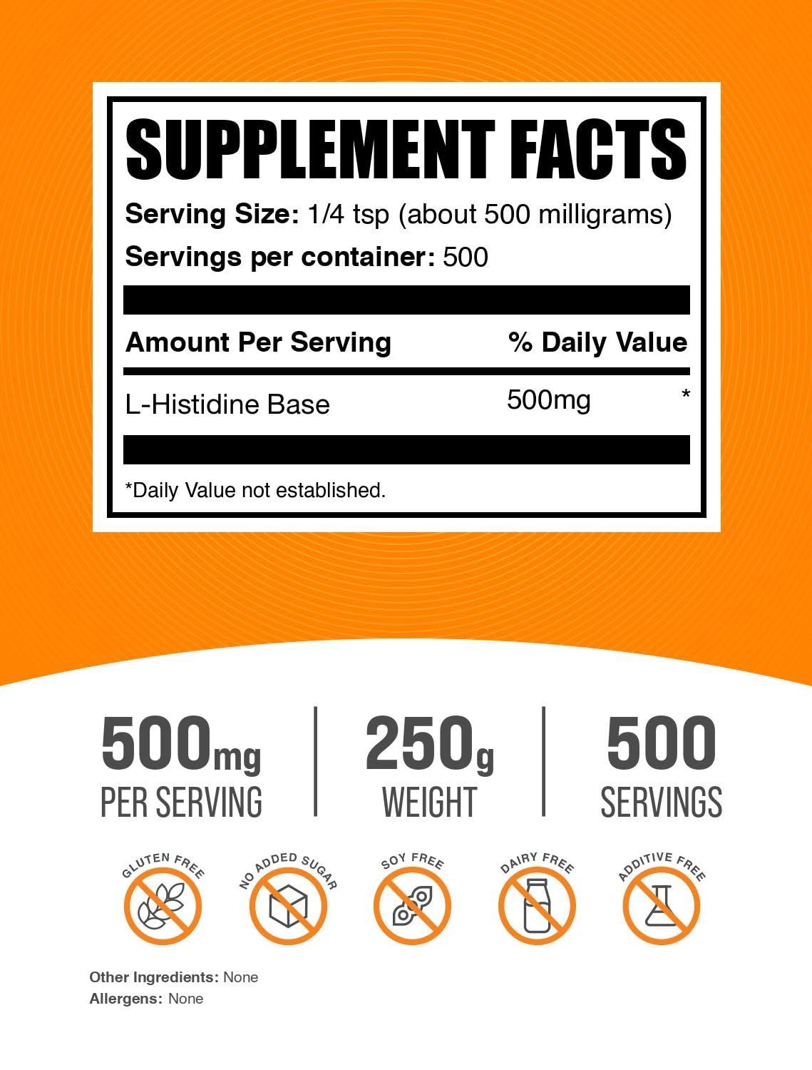 Bocal de BulkSupplements L-Histidine ouvert montrant la poudre