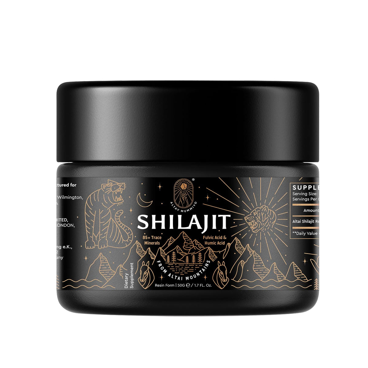 Bocal en verre foncé de résine de Shilajit ALTAY MUMMIYO 50g
