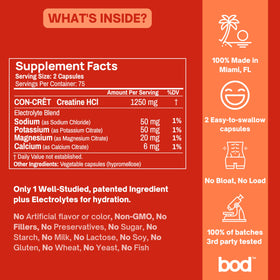 Bod Capsules de Créatine HCL avec étiquette visible