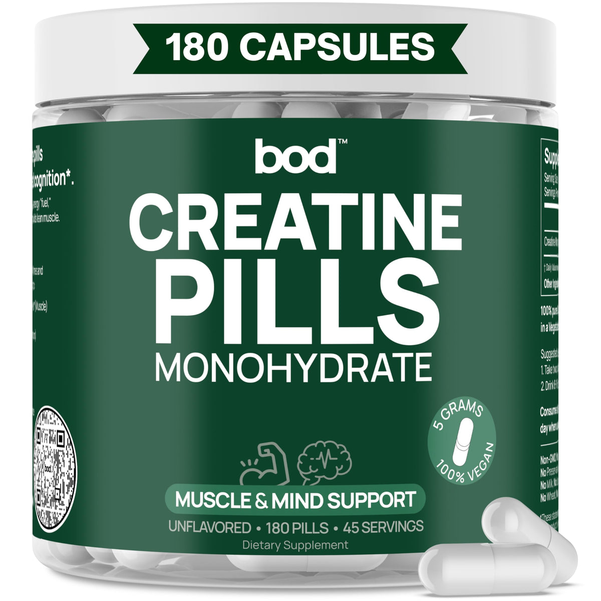 Bod créatine monohydrate capsules 45 servings front view