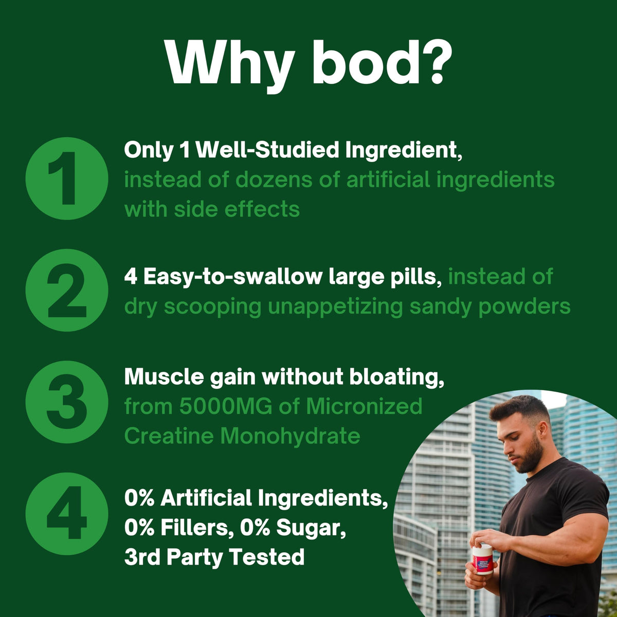 Bod créatine monohydrate capsules with measuring spoon