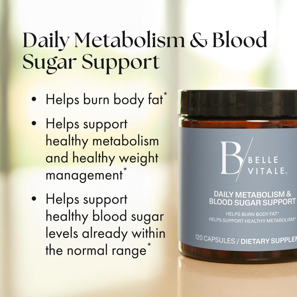 BODi Belle Vitale capsules sur une surface blanche