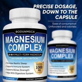 BODUNMSCA Complexe de Magnésium 1000mg 8-en-1 Capsules avec d'autres compléments