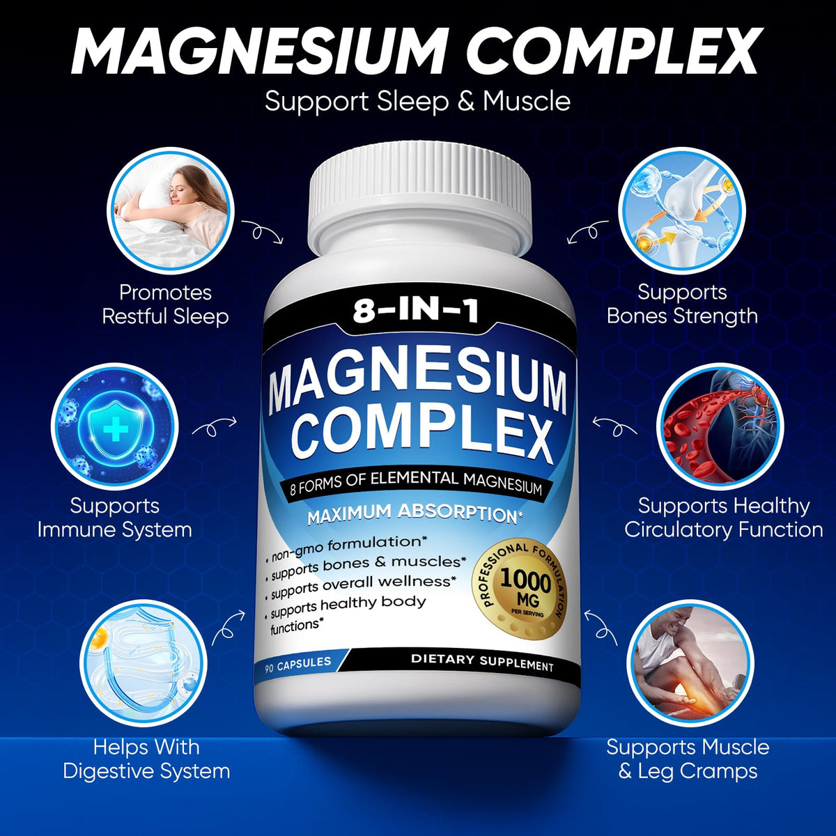 BODUNMSCA Complexe de Magnésium 1000mg 8-en-1 Capsules sur une table