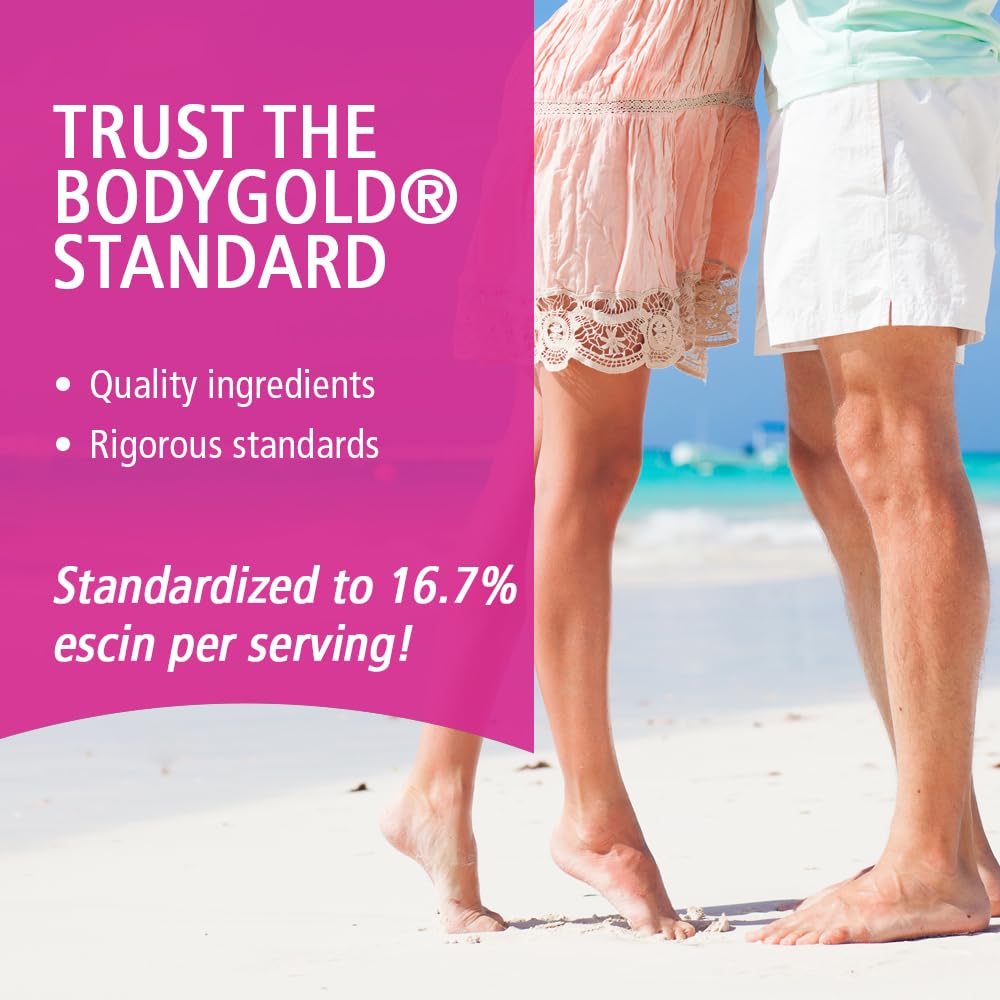 Body Gold Venastat capsules à côté d'un verre d'eau