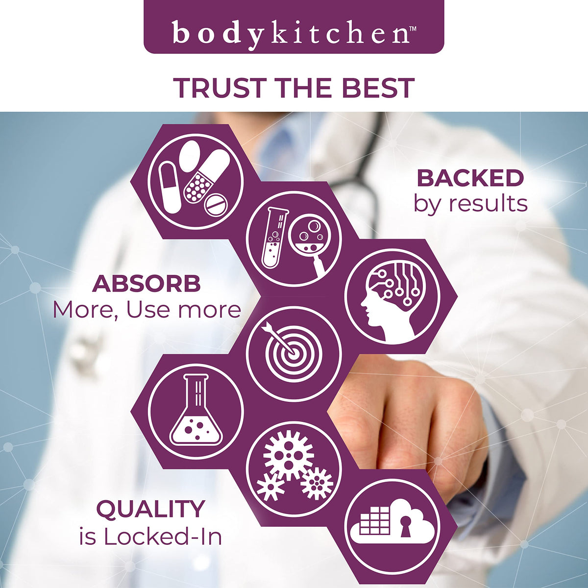Body Kitchen Formule de Péptides d'Élastine 3 Pack en gros plan