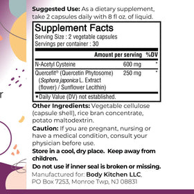 Body Kitchen Mega NAC 600mg N-Acétyl Cystéine Quercétine, capsules dans un flacon