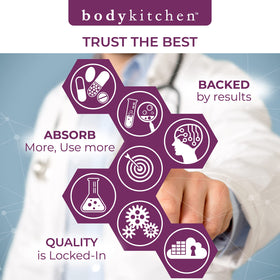 Body Kitchen Mega NAC 600mg N-Acétyl Cystéine Quercétine, mise en scène sur une table