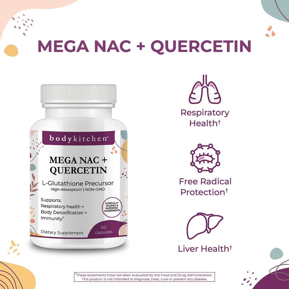 Body Kitchen Mega NAC 600mg N-Acétyl Cystéine Quercétine, vue de côté