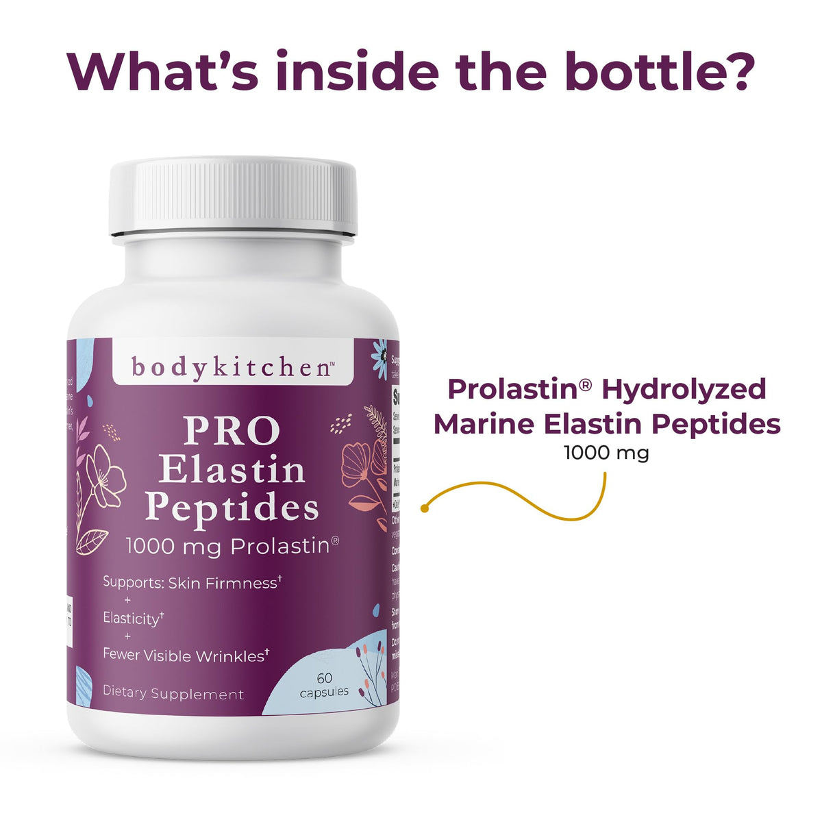 Body Kitchen Peptides d'Élastine 1000mg, vue de côté avec gélules visibles