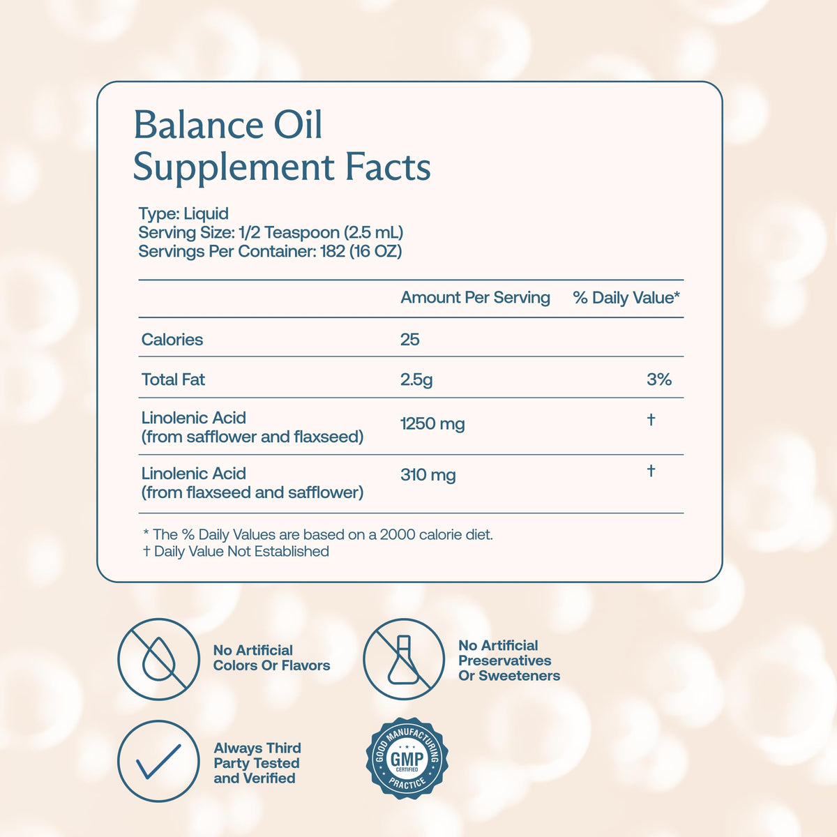 BodyBio Balance Oil étiquette détaillant les ingrédients