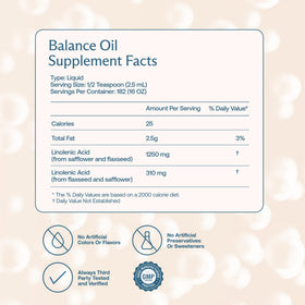 BodyBio Balance Oil étiquette détaillant les ingrédients