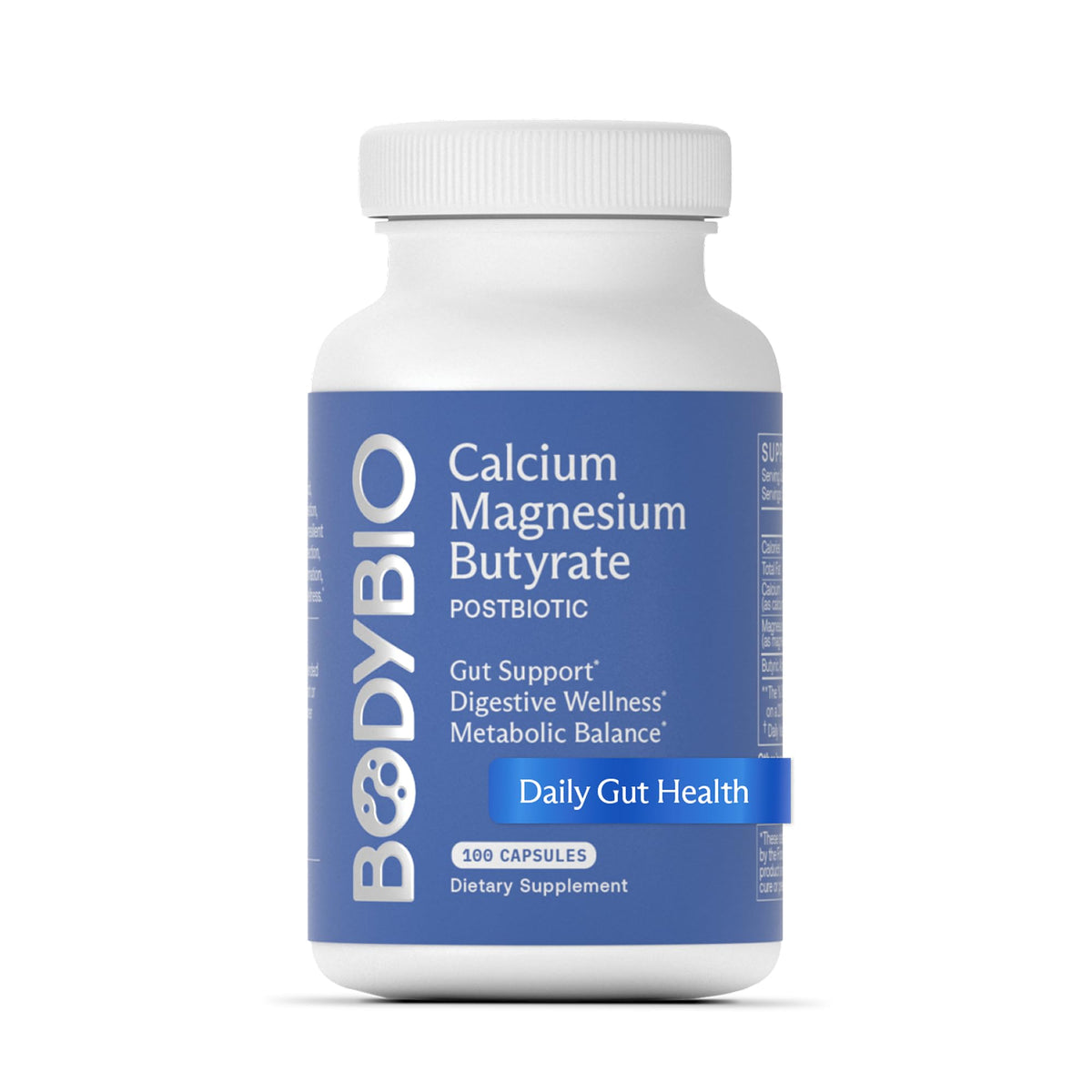 BodyBio Butyrate Calcium Magnesium 120g - vue avant du produit