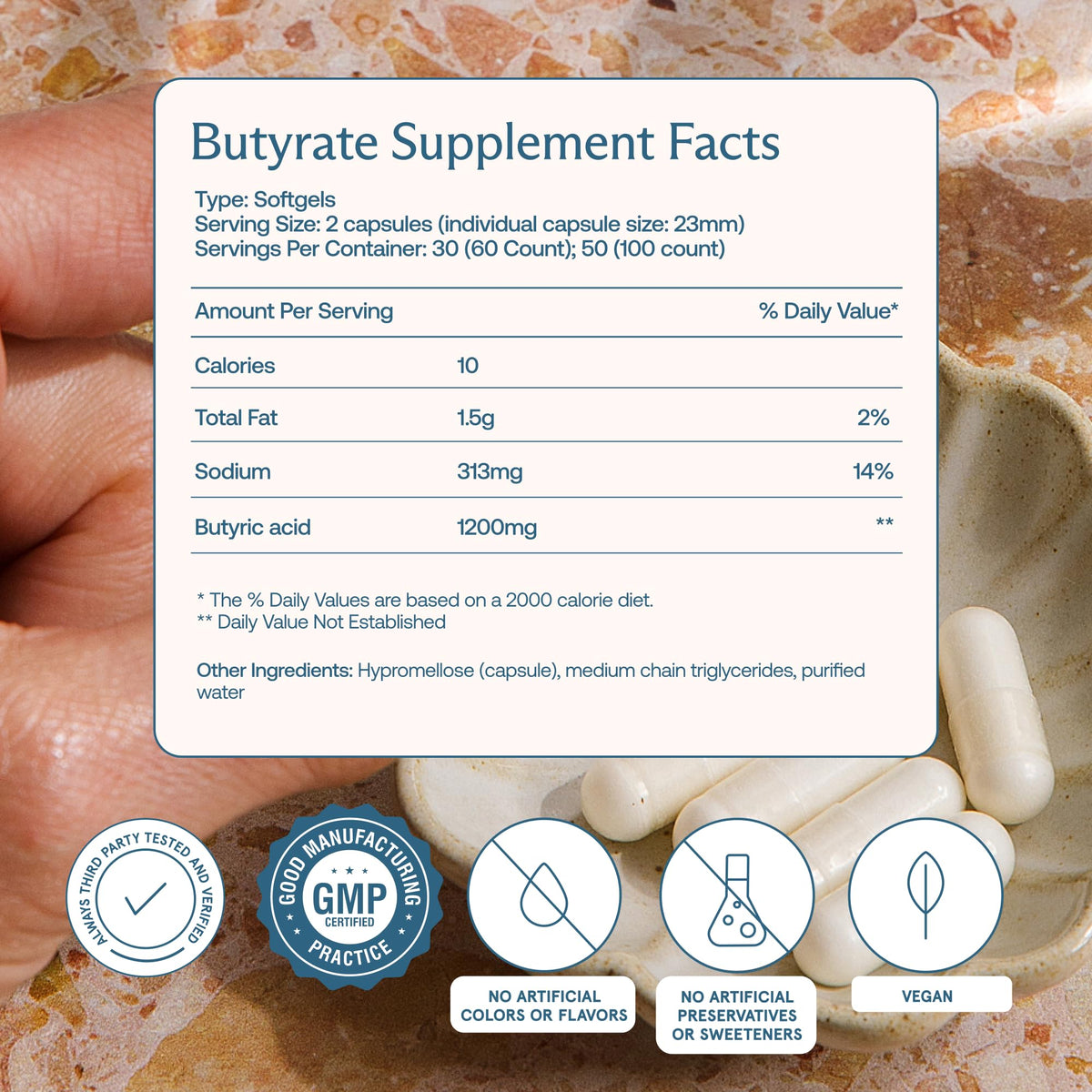 BodyBio Butyrate Sodium 118g capsules dans leur emballage