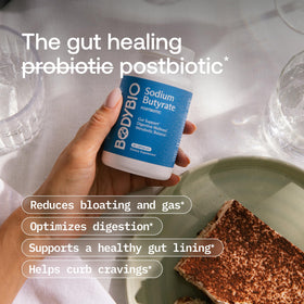 BodyBio Butyrate Sodium 118g capsules sur une table