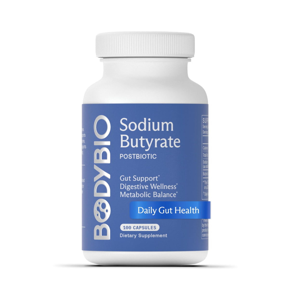 BodyBio Butyrate Sodium 118g vue avant avec étiquette