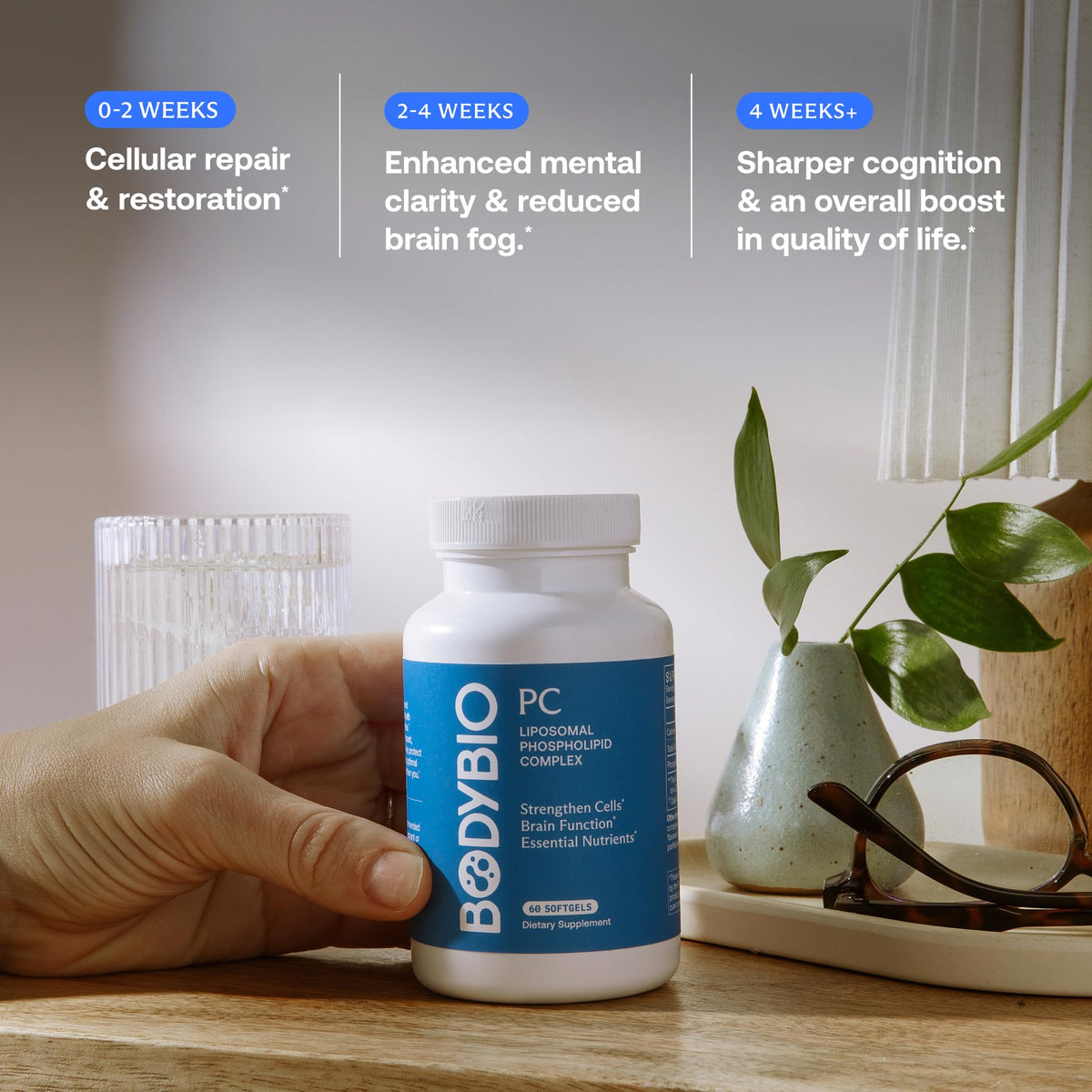 BodyBio PC Phosphatidylcholine 558g côté avec capsule
