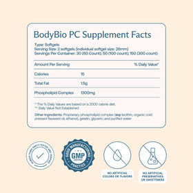 BodyBio PC Phosphatidylcholine 558g étiquette avec détails