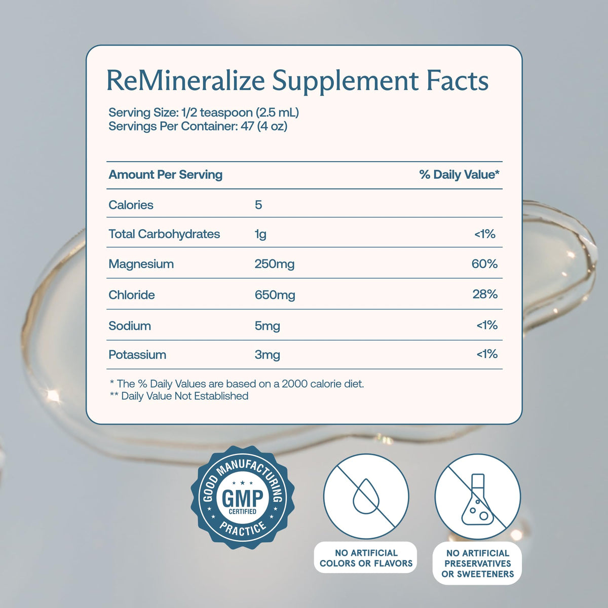 BodyBio ReMineralize produit sur une table avec verre d'eau