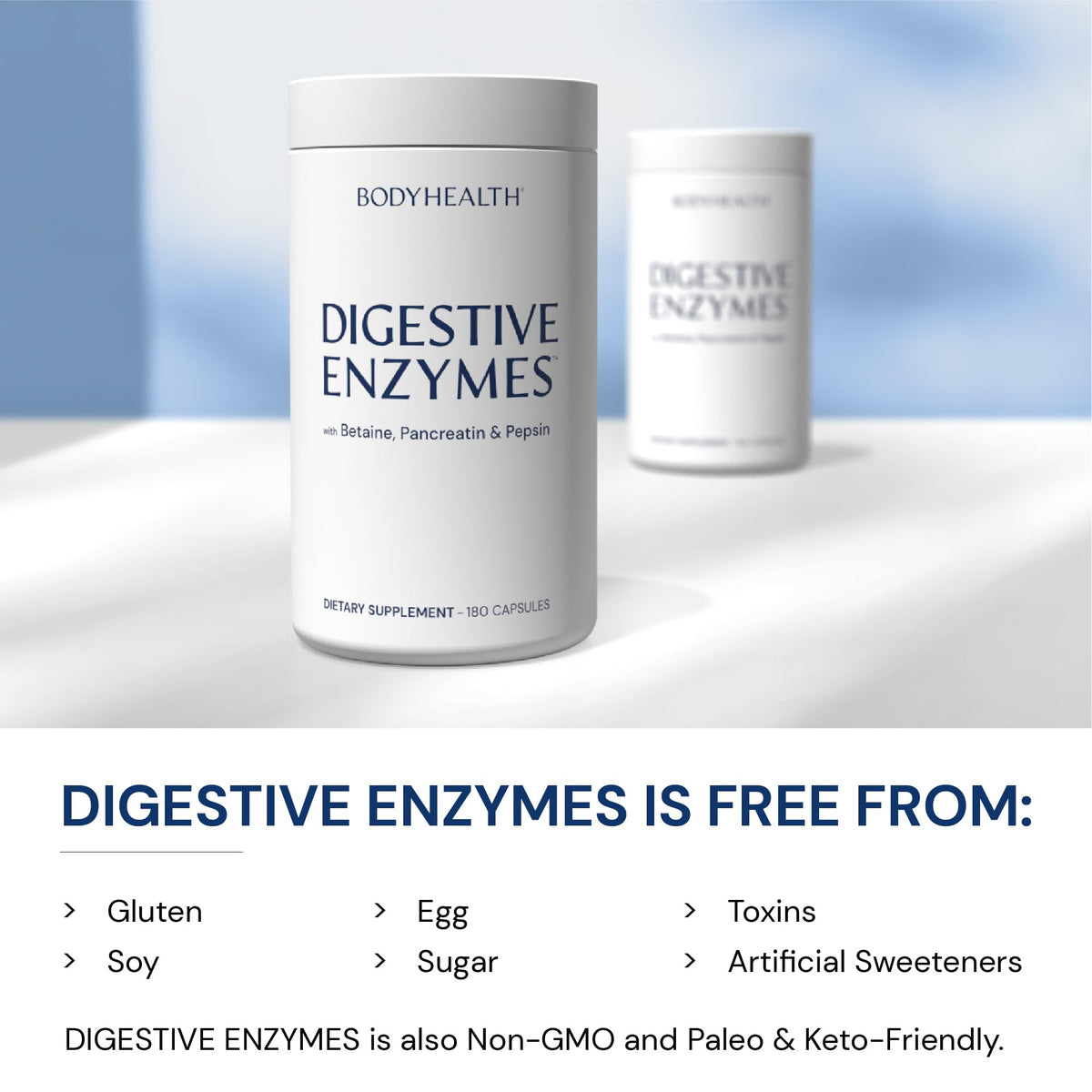 BodyHealth Enzymes daily sur un fond neutre