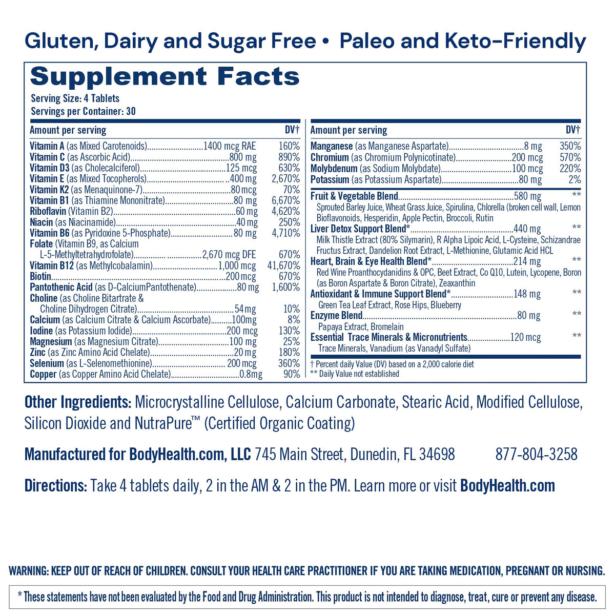 BodyHealth Multi Complete 120 Ct vue arrière de l'emballage