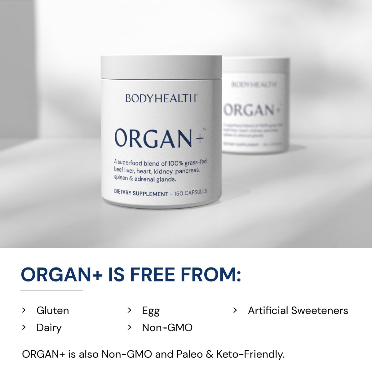 BodyHealth Organ+ complément alimentaire avec capsules ouvertes