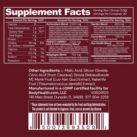 BodyHealth Perfect Reds 231g mélange de baies en poudre vue de près