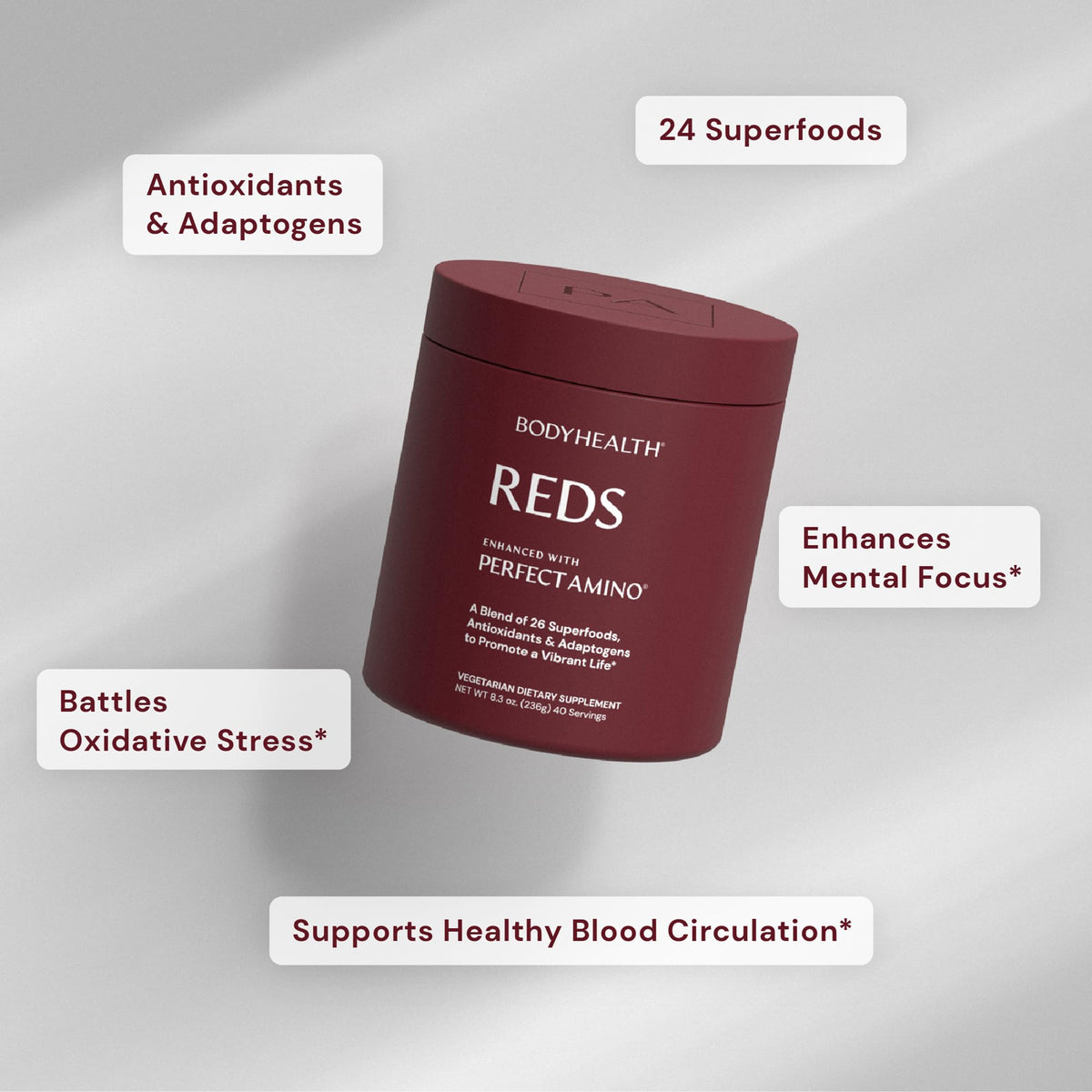 BodyHealth Perfect Reds 322g dans un bol mélangé avec de l'eau