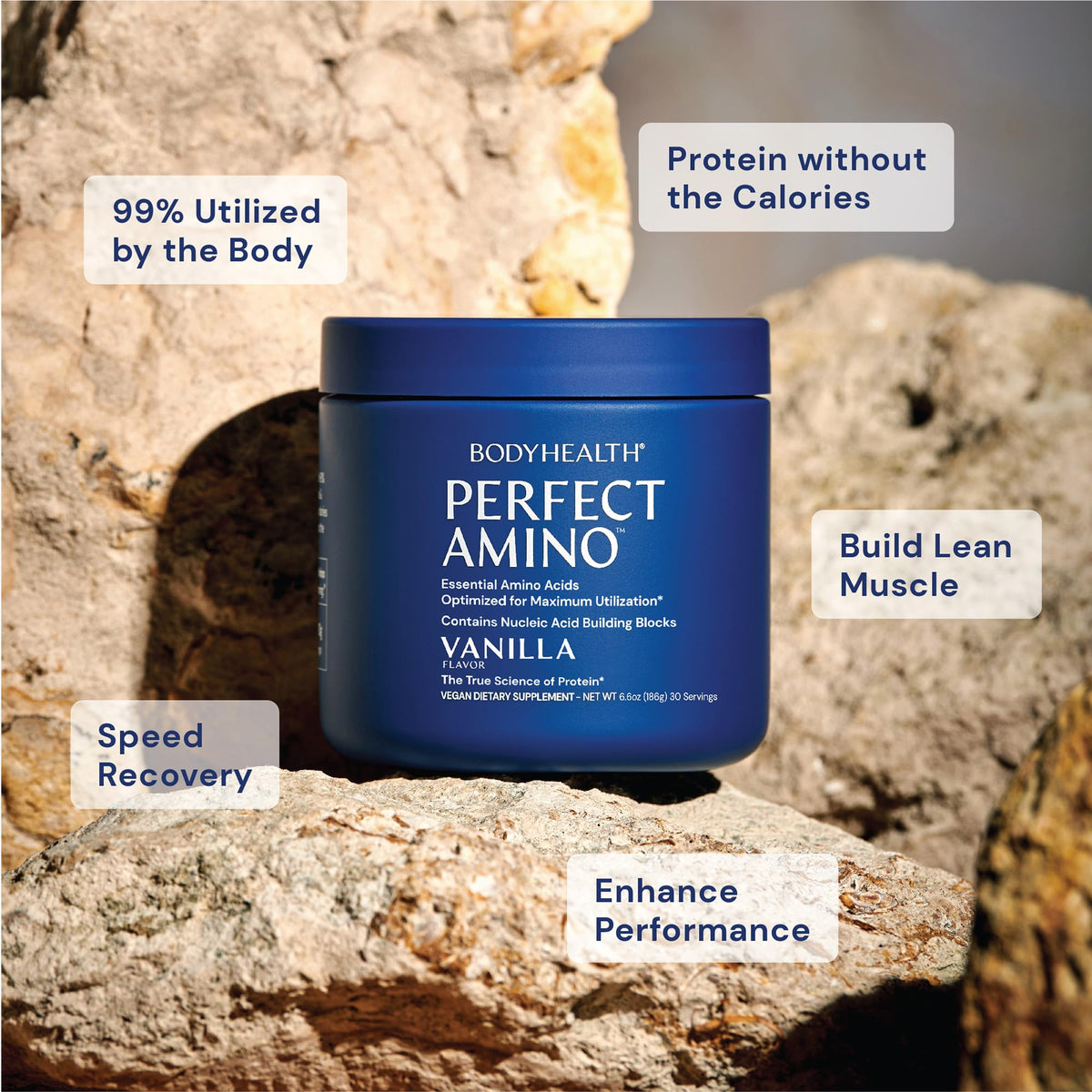 BodyHealth PerfectAmino Poudre 458g mélange dans un verre d'eau