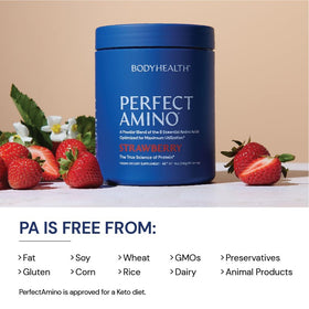 BodyHealth PerfectAmino Poudre 490g vue arrière avec informations nutritionnelles