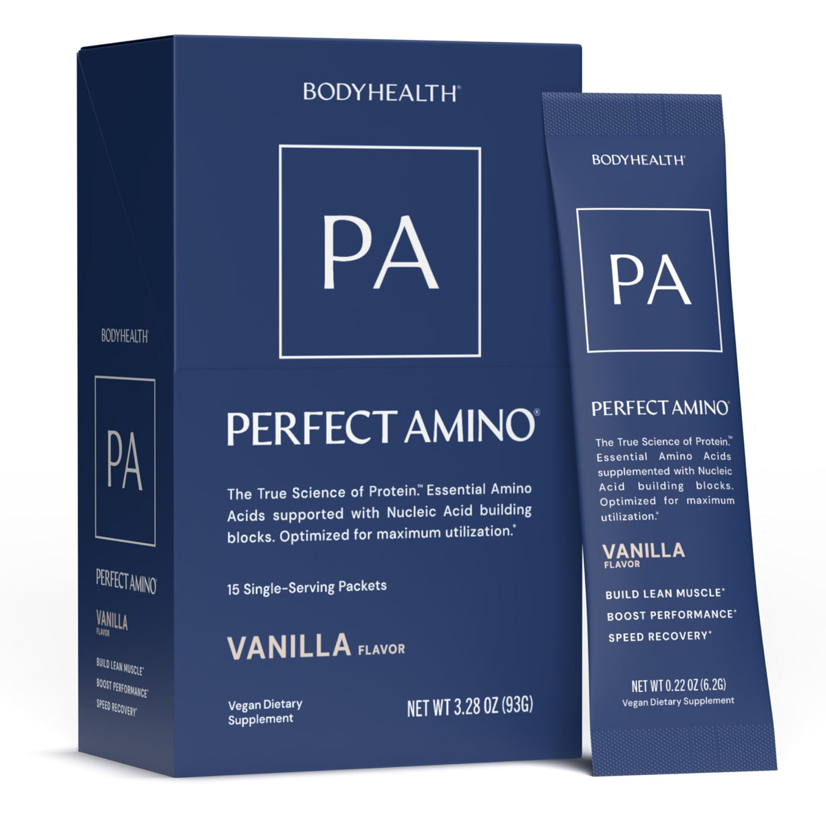 BodyHealth PerfectAmino Poudre stick pack vanille face