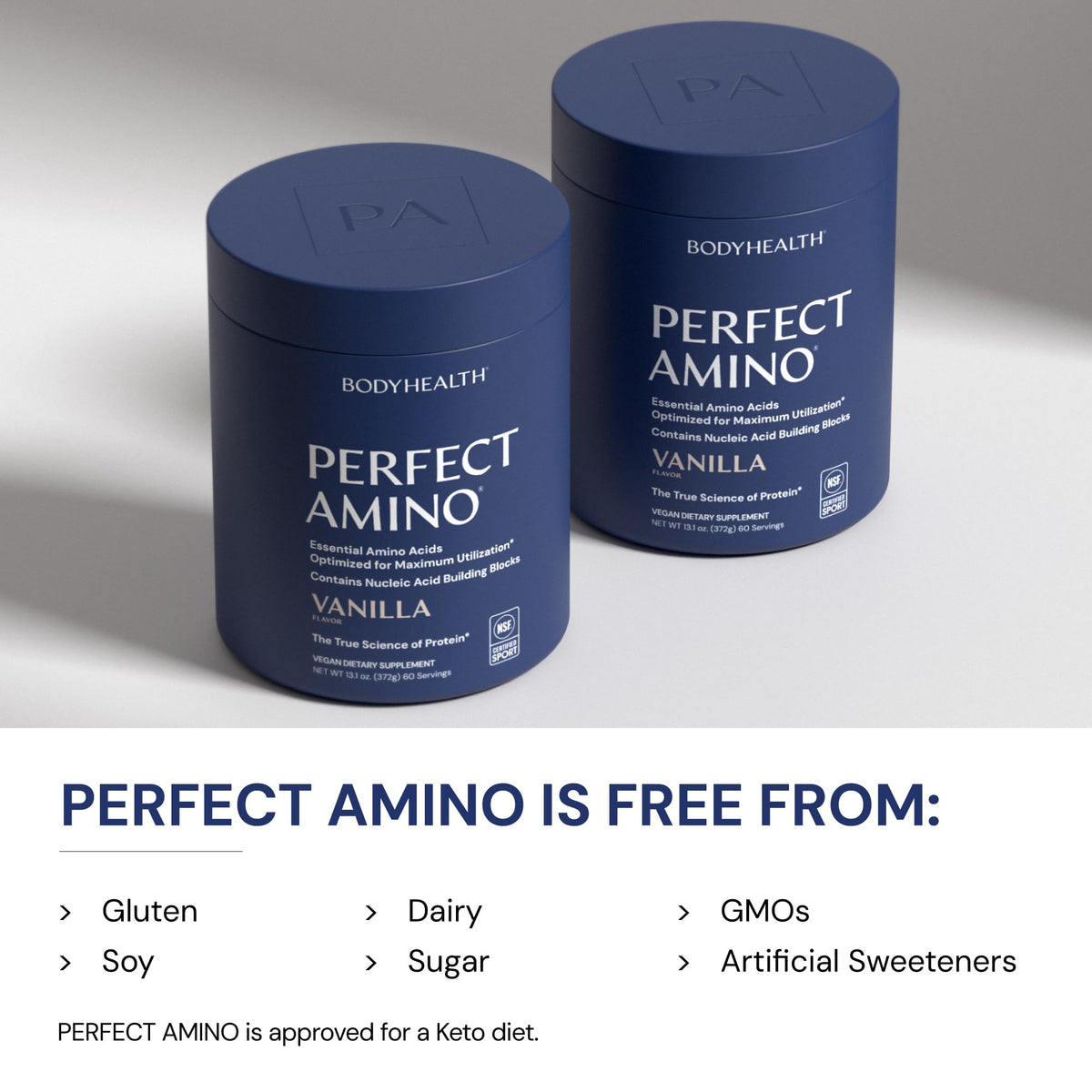 BodyHealth PerfectAmino Poudre vanille emballage et contenu