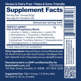BodyHealth PerfectAmino Poudre vanille étiquette et informations nutritionnelles