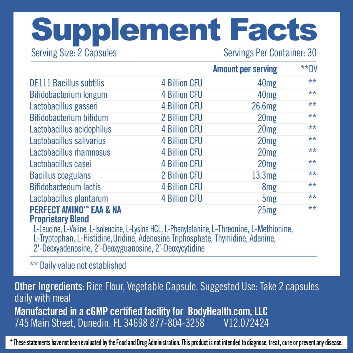BodyHealth Probiotic 60 capsules avec étiquette