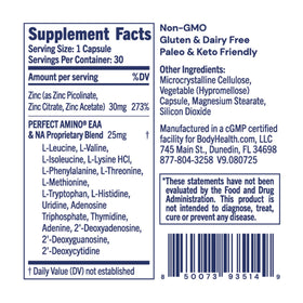 BodyHealth Zinc 30mg capsules with a measuring spoon