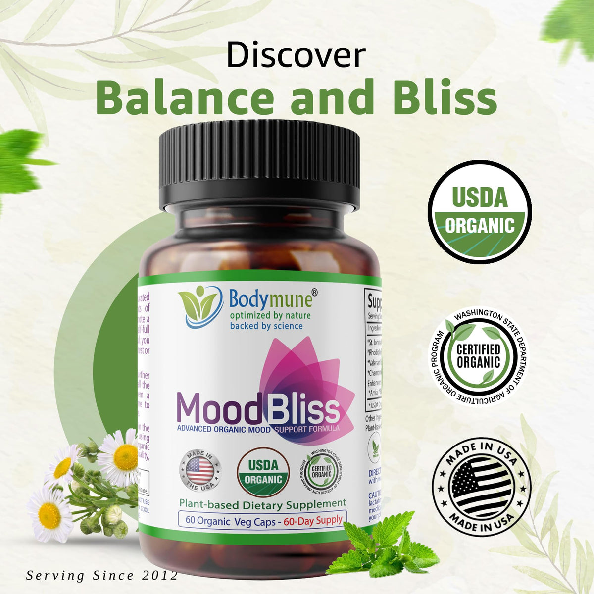 Bodymune MoodBliss 60 cps capsule sur fond blanc