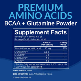 BodyTech BCAA + Glutamine Poudre versée dans un verre d'eau