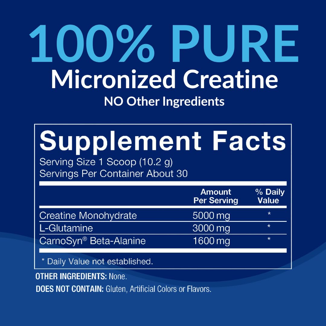 BodyTech Poudre de Créatine + Glutamine 10,8 oz, contenant ouvert
