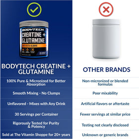 BodyTech Poudre de Créatine + Glutamine 10,8 oz, vue de côté