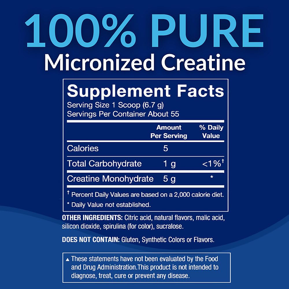 BodyTech Poudre de Créatine Monohydrate Pure 100% Arctic Blast 472g en poudre dans un verre d'eau