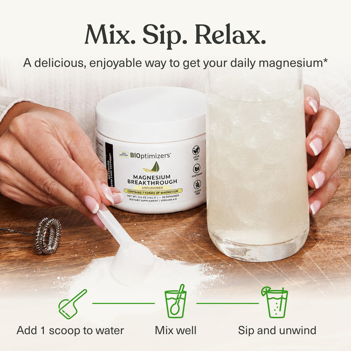 Boisson de magnésium BIOptimizers dans un verre