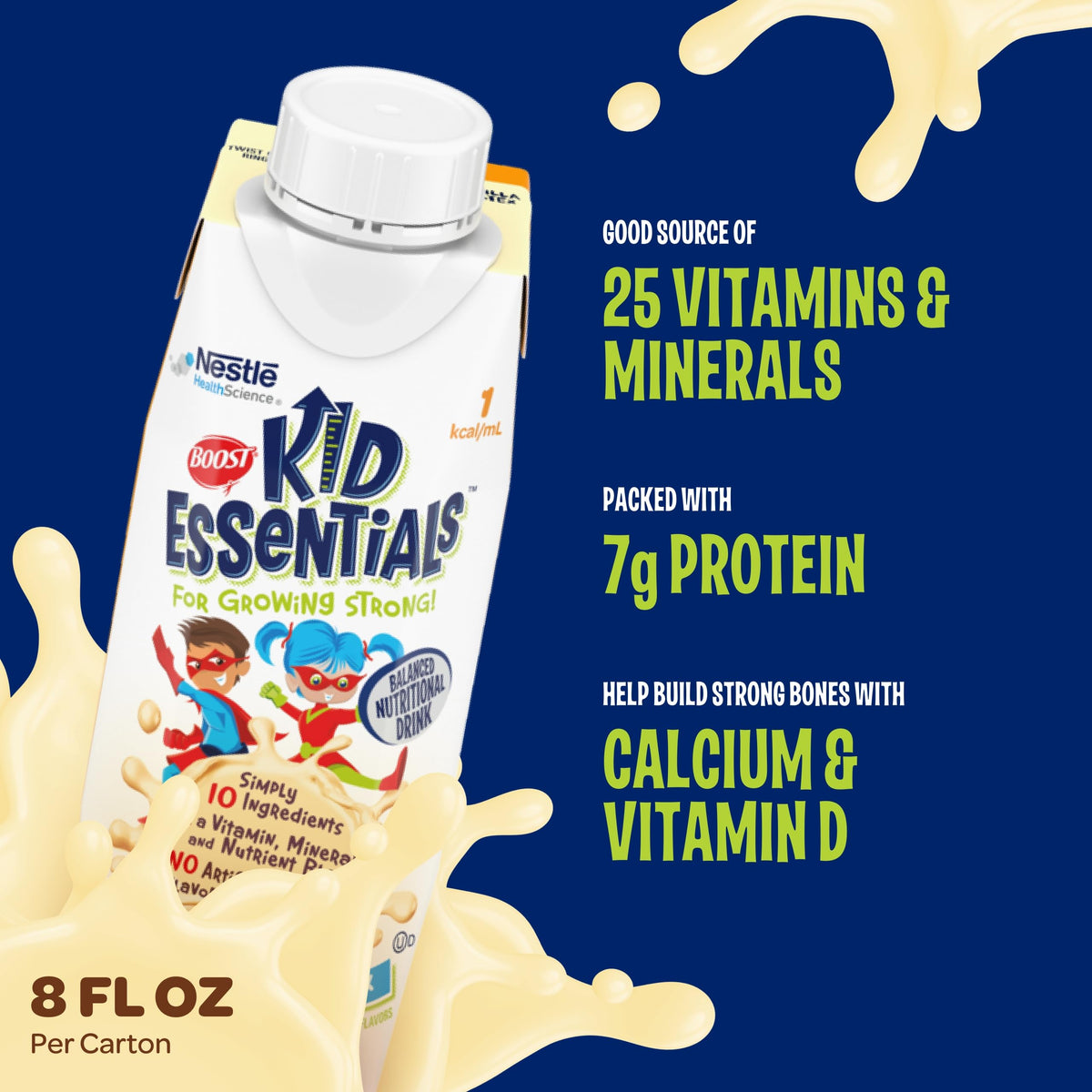 Boisson support Kid Essentials vanille dans un verre