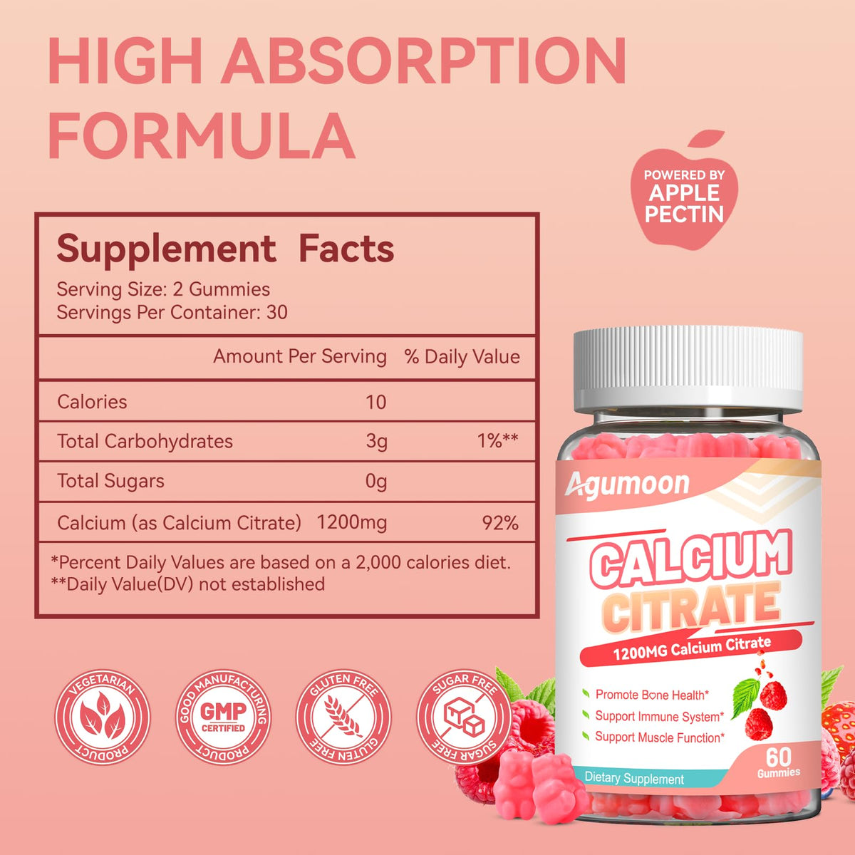 Boîte d'Agumoon Bonbons au Calcium Citrate 1200mg vue de côté
