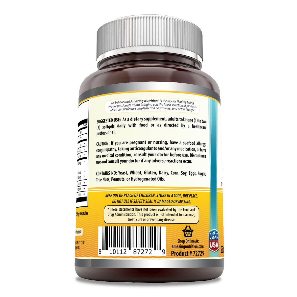 Boîte d'Amazing Nutrition Huile de Foie de Morue Norvégien 1250 Mg avec gélules