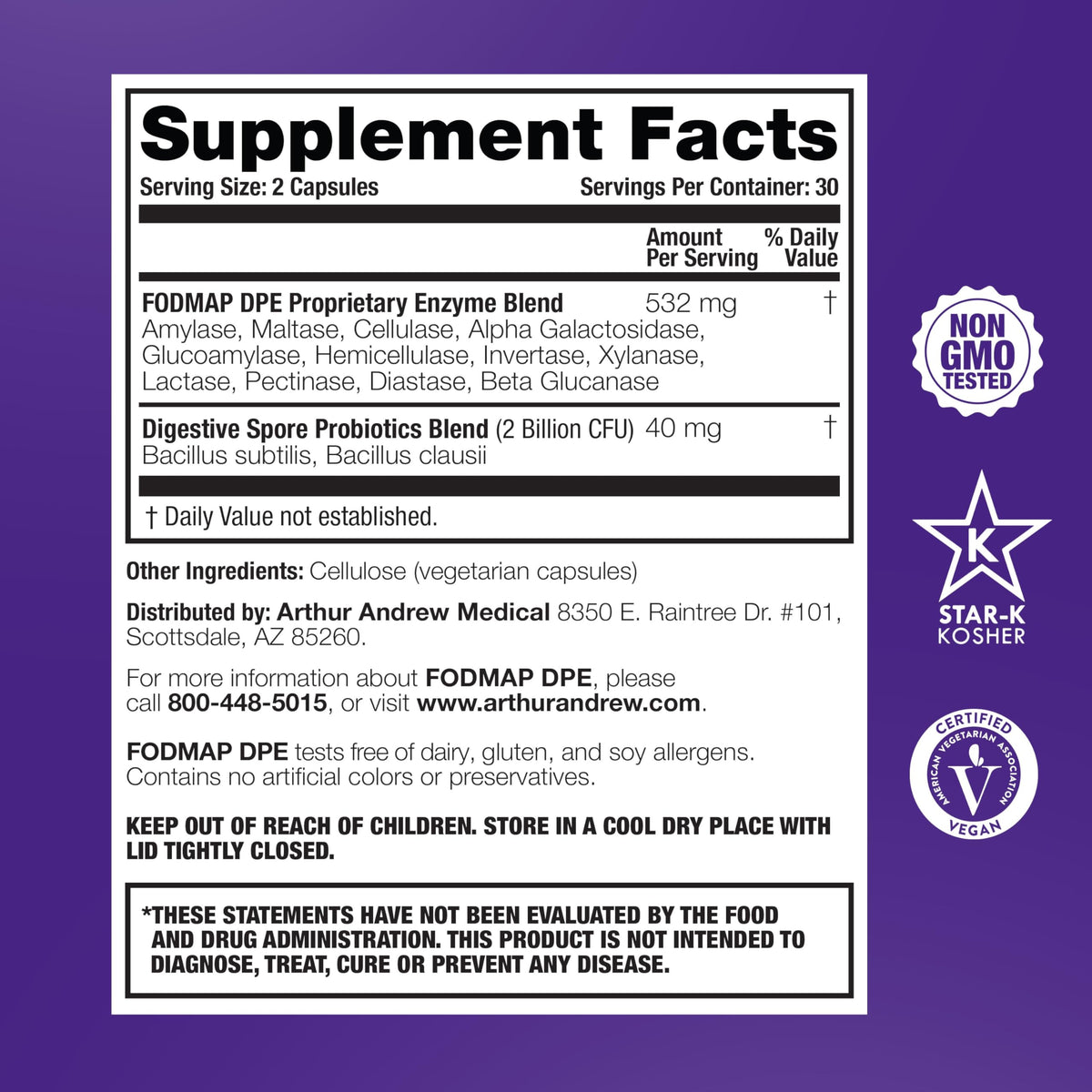 Boîte d'Arthur Andrew Medical FODMAP DPE avec capsules