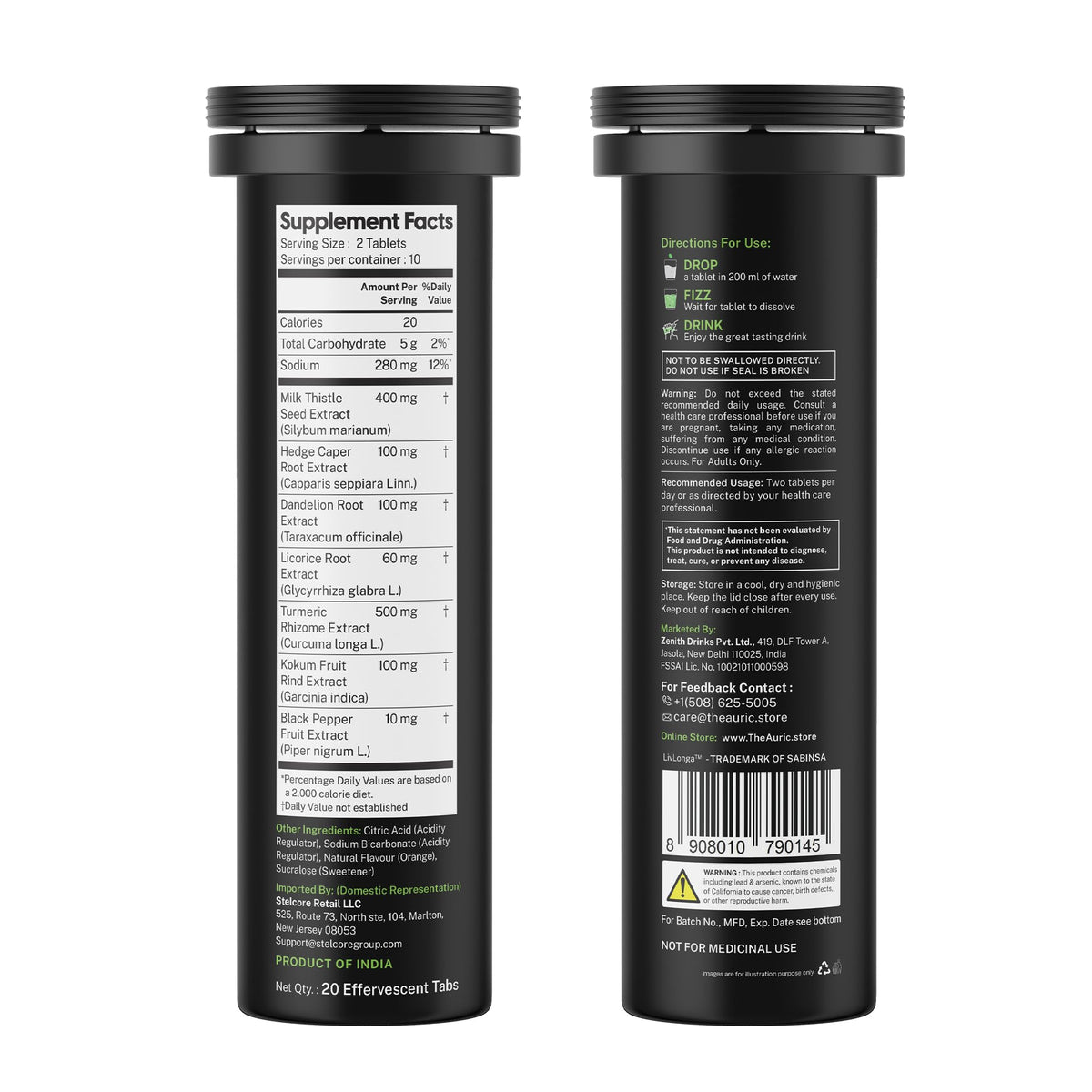 Boîte d'Auric Liv 365 avec 80 comprimés effervescents